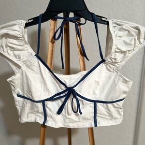Elegant White and Blue Women's Top